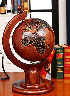 大号办公桌室实木地球仪摆件工艺品仿古木质桌面装饰礼品摆件