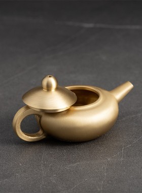 黄铜小茶壶创意模型桌面摆件中式迷你茶壶手把件书房复古小玩意