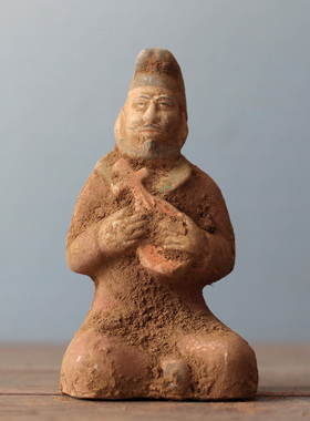 唐代胡人乐器俑摆件仿古彩绘陶器胡俑奏乐俑古风老货老物件收藏品