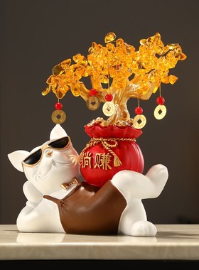 进门口玄关放钥匙收纳摆件店铺收银台托盘客厅发财树招财狗装饰品
