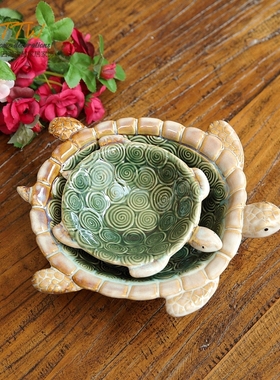 可爱彩色釉陶瓷摆件小乌龟盆钥匙糖果盘烟灰缸镇宅工艺品
