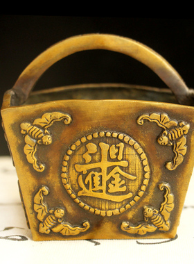 黄铜日进斗金摆件纯铜斗四方斗仿古聚宝盆米斗金银满斗家居装饰品