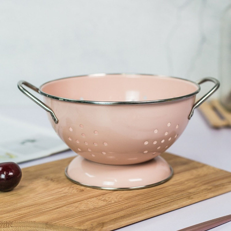 粉颜北欧风奶白色小号大号沥水双耳碗水果盆水果盘水果篮防锈包邮,淘宝优惠券,粉丝福利购,淘宝优惠卷