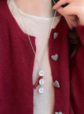冬日小雪人~可爱卡通圣诞雪人围巾项链新款高级秋冬毛衣链卫衣链