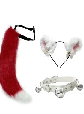 猫咪仿真兽耳毛绒头箍猫耳朵猫尾一整套cosplay发箍配饰狐狸套装