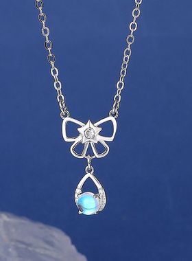 新款十二星座项链女个性气质铜镶钻镂空月光石吊坠锁骨链生辰礼物