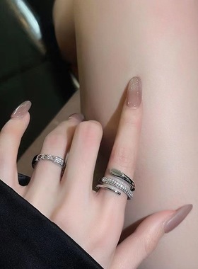 轻奢小众设计两件套开口戒指女时尚个性网红同款精致微镶食指环潮