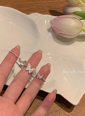 超仙蝴蝶抽拉钛钢手链女ins小众设计高级感手环闺蜜网红手饰