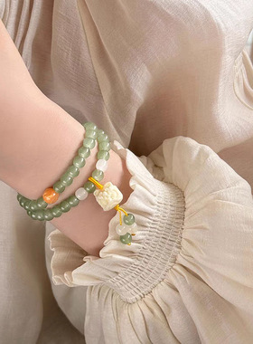 新中式醒狮双层叠戴串珠手链女简约冷淡清冷感手串高颜值古风手饰