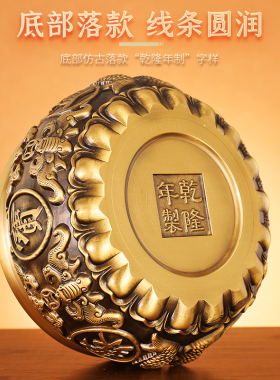 纯铜聚宝盆摆件黄铜米缸聚财家用客厅装饰存钱罐财铜器特大号铜盆