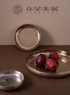 新中式现代简约金属果盘托盘摆件样板间酒店餐厅客厅茶几桌面摆设