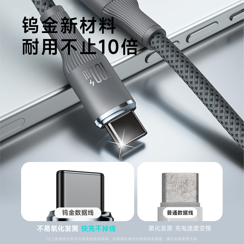 罗马仕双typec数据线充电器线pd快充100w车载线双头ctoc适用华为荣耀小米苹果iPhone15/16笔记本ipad平板 - 图2