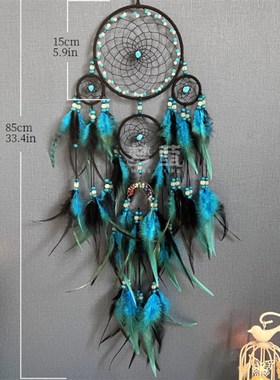 捕梦网挂饰风铃孔雀羽毛夜光珠高档墙壁挂件N创意铺梦网成品 跨境