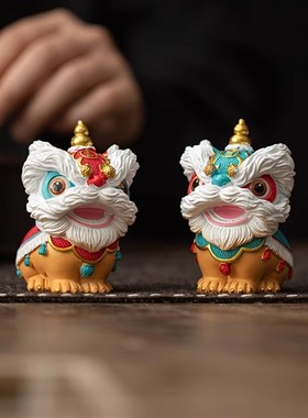 新中式国潮风醒狮摆件茶宠G汽车桌面装饰可爱家居饰品送礼