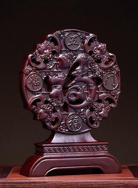 黑檀木雕五福临门桌面摆件实木家居客厅酒柜玄关福字装饰乔迁送礼