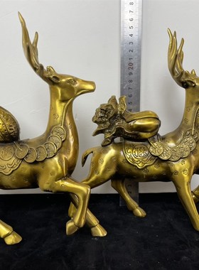 纯铜梅花鹿摆件一对铜鹿福禄一路生财发财工艺品家居客厅公司摆设