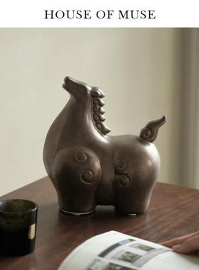 缪斯家马到功成覆古桌面摆件客厅书房办公室陶瓷艺术装饰品