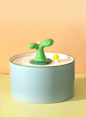 陶瓷绿芽小型喷泉循环水家居客厅招财流水摆件办公室桌面开业礼品