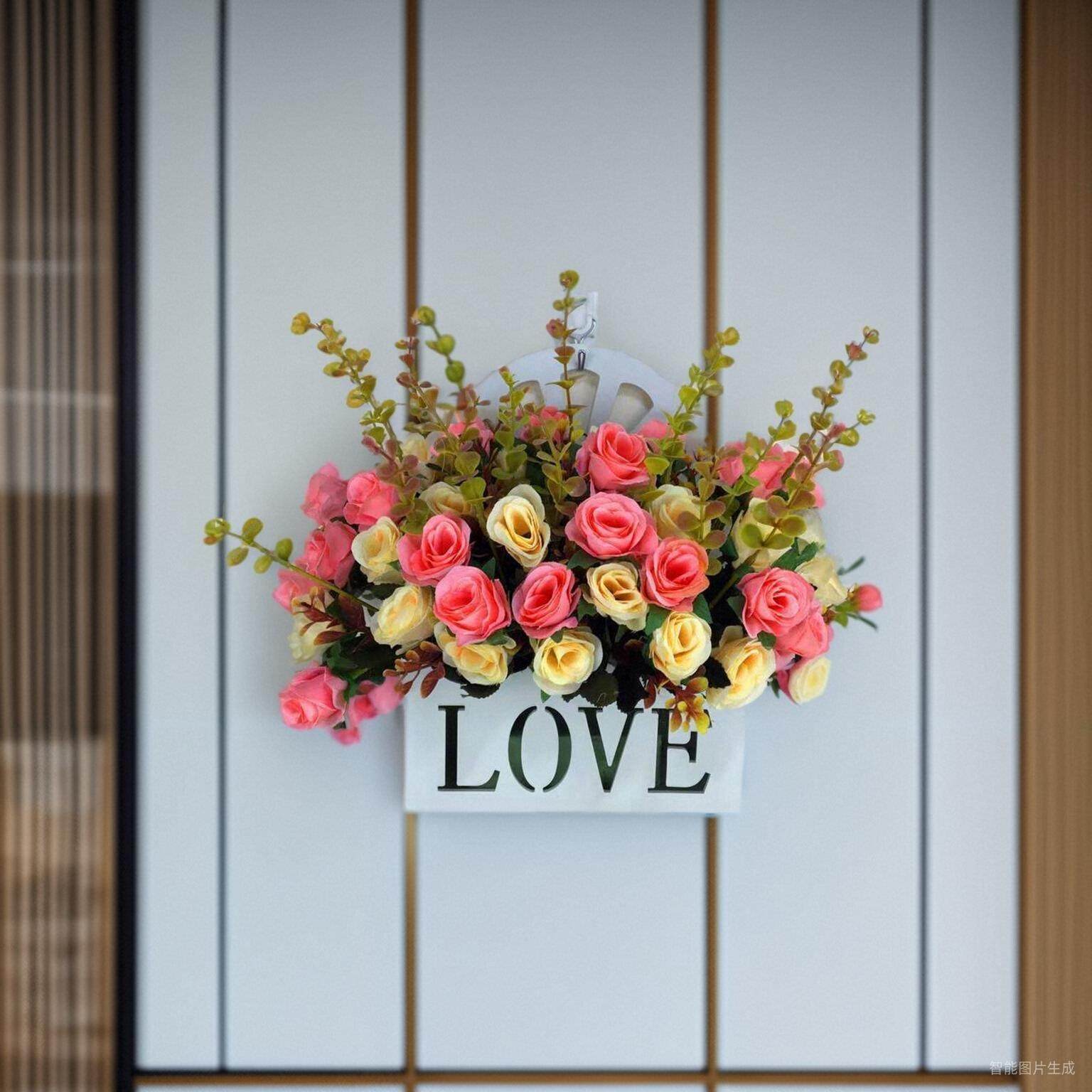 彷真花壁挂假花挂墙装饰墙面上挂塑料花篮玫瑰永生室内客厅墙壁花,淘宝优惠券,粉丝福利购,淘宝优惠卷