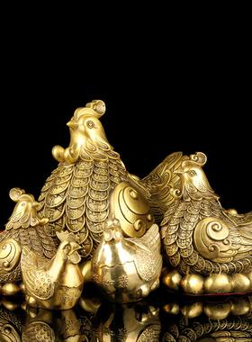 铜母鸡金钱日进斗金母鸡金鸡下蛋招财生肖鸡客厅办公室桌面工艺品