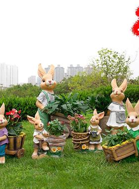 户外装饰大号卡通创意兔子花盆阳台庭院幼儿园林景观雕塑花园摆件
