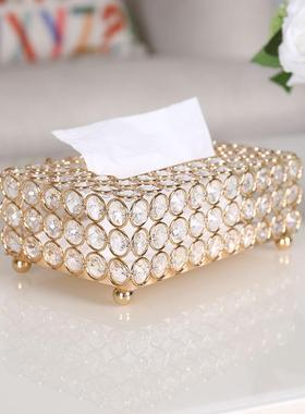 水晶纸巾盒抽纸盒桌面梳妆台摆件家居装饰金属欧式婚庆礼品