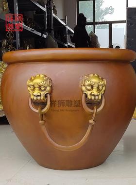 铸造纯铜仿古故宫缸大铜缸风水缸双狮头拉环缸招财进宝缸