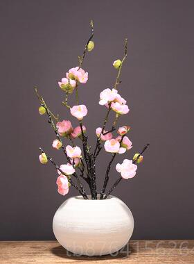 正品新中式白色素烧陶摆瓷花瓶器装件简约梅花干套花客厅腊梅插花