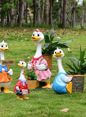 户外花园别墅庭院装饰摆件创意花盆卡通鸭子动物花缸园林景观雕塑