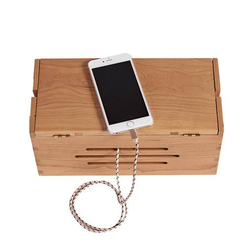 喜起黑胡桃实木排插收纳盒木质桌面插座插线板整理盒装饰集线盒子 - 图3