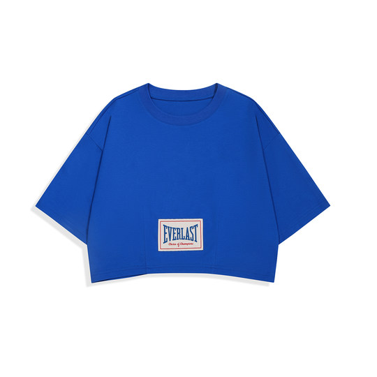 美国EVERLAST拳击女款运动t恤 短款露脐纯棉显瘦健身瑜伽短袖上衣