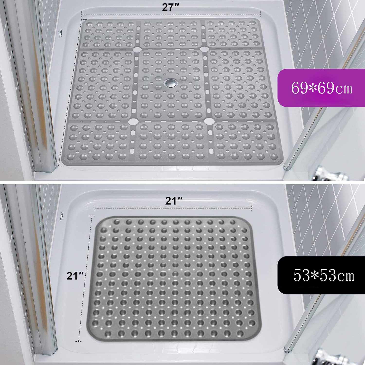 69*69cm正方形浴室垫防滑垫子卫生间吸盘脚垫漏水孔现货,淘宝优惠券,粉丝福利购,淘宝优惠卷