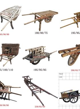 怀旧民俗老物件老式手推车老木车单轮车农村旧物平板车覆古老农具