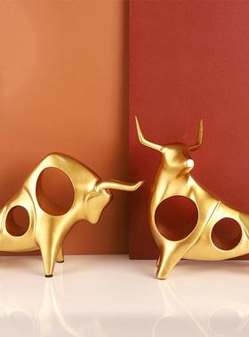 牛气冲天摆件轻奢家居客厅酒柜子装饰品玄关招财金牛年吉祥物创意