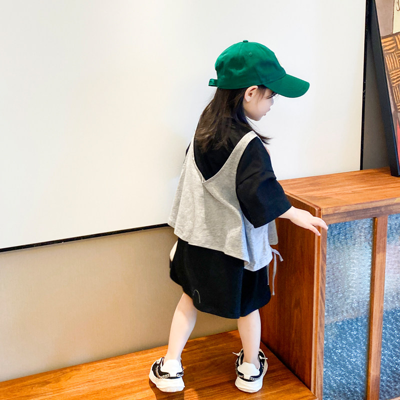 女童中长款t恤裙夏2022新款潮洋气时尚夏装短袖两件套连衣裙欧美,淘宝优惠券,粉丝福利购,淘宝优惠卷