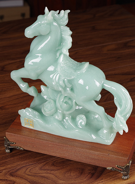 招财玉石马摆件前程似锦生肖马新中式客厅酒柜玄关装饰办公室摆设