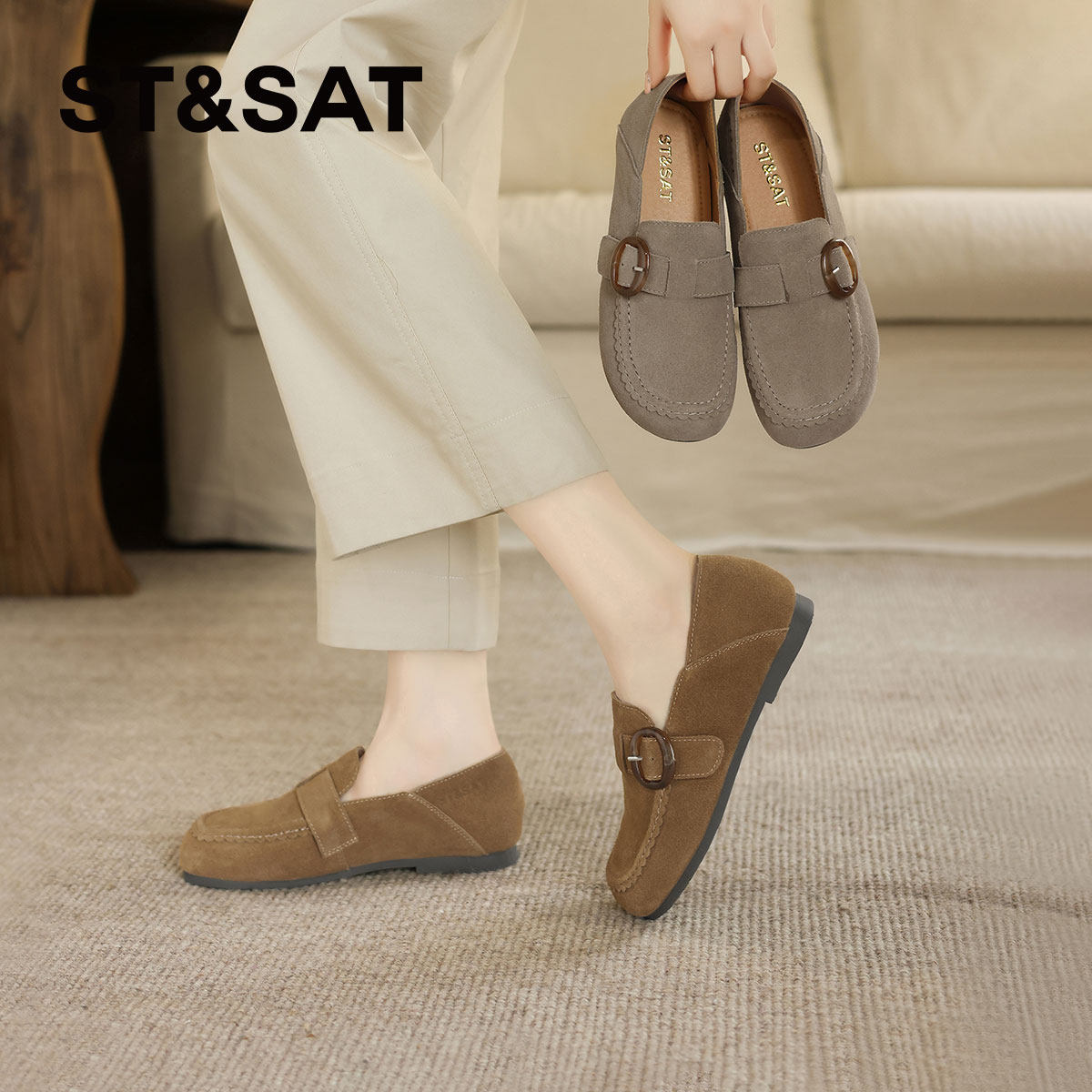 星期六复古真皮软底勃肯鞋女鞋子2026新款春季一脚蹬豆豆鞋单鞋子,淘宝优惠券,粉丝福利购,淘宝优惠卷