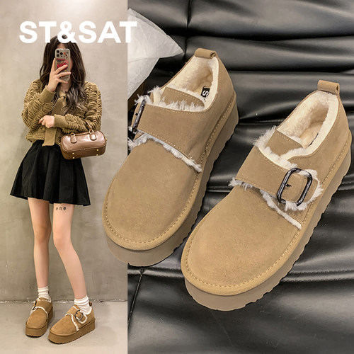 星期六加绒雪地靴厚底女士增高女款加厚保暖勃肯鞋时尚百搭女鞋子 - 图3