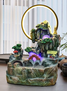 优选高山流水摆件循环水开业工艺品财源滚滚喷泉水车风水轮生财加
