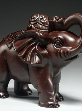 黑檀木雕大象摆件一对家居玄关店铺木质象装饰红木工艺品开业送礼