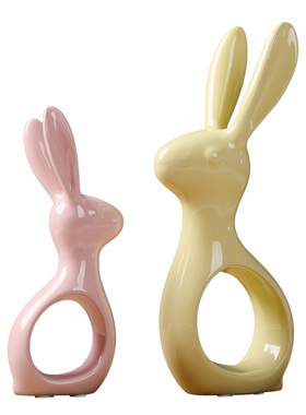 精选客厅摆件陶瓷糖果色兔子创意卧室装饰玄关家居桌面办公室小摆