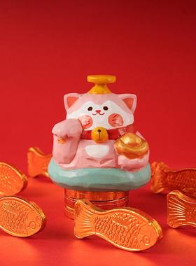 艾集小木雕创意摆件桌面办公室车载暴富文财神关公可爱生日礼物