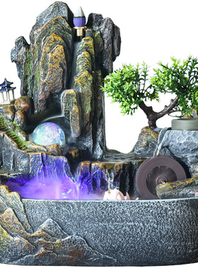 土宫假山流水喷泉招财摆件客厅桌面风水轮造景倒流香循环水水景