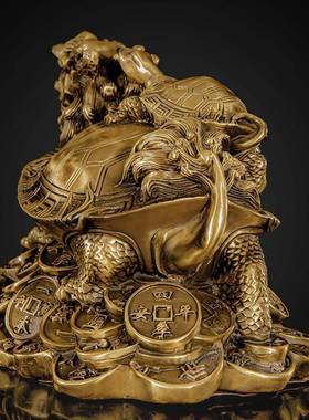 纯铜龙龟摆件八卦龟母子龙龟家居办公室中式工艺饰品招财龙头龟