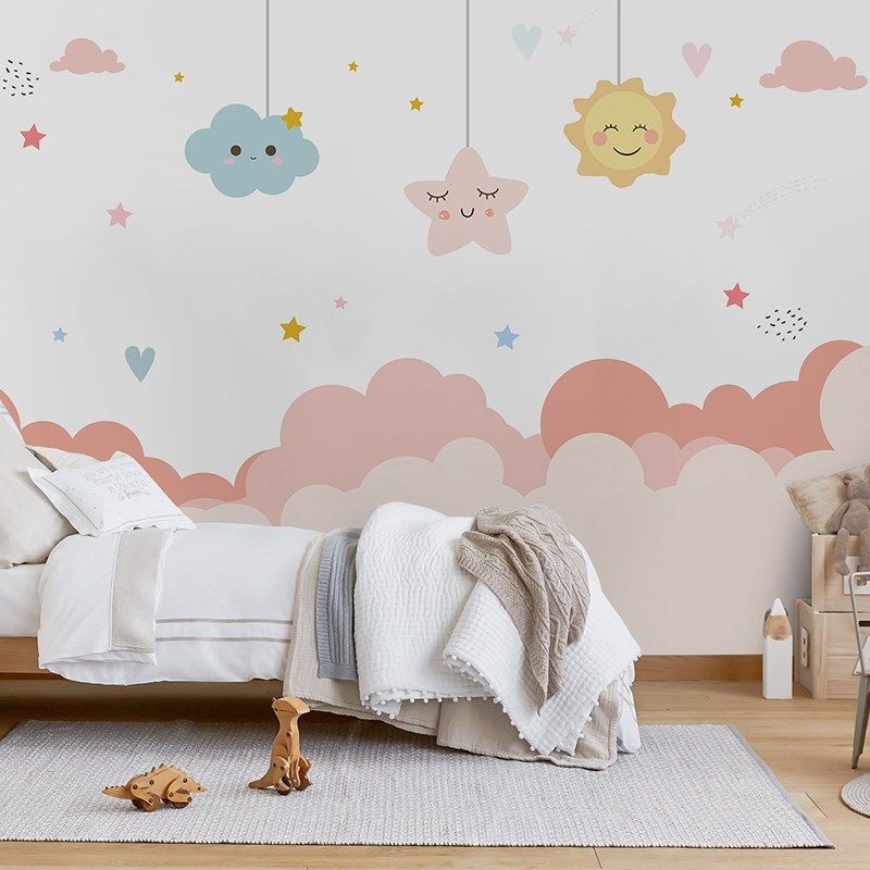 精选太阳星星卡通墙纸女孩卧室墙布儿童房壁布无缝壁画公主房壁纸,淘宝优惠券,粉丝福利购,淘宝优惠卷