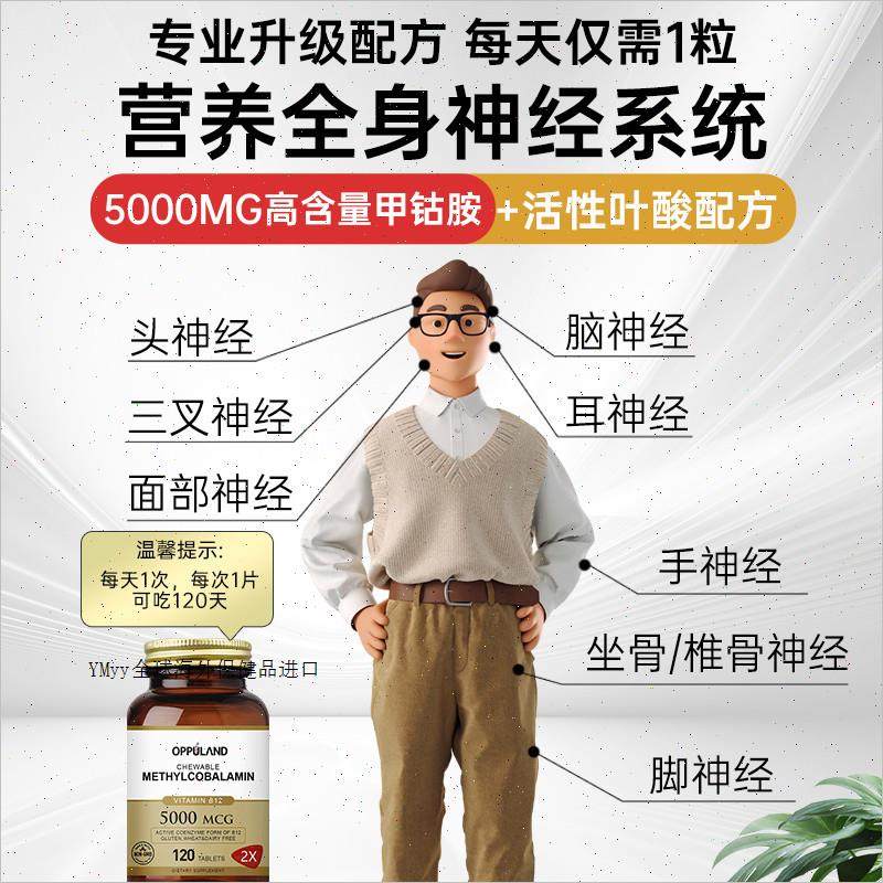 OPPULAND甲钴胺修覆营养神经美国进口b族叶酸片维生素B12正品官m,淘宝优惠券,粉丝福利购,淘宝优惠卷