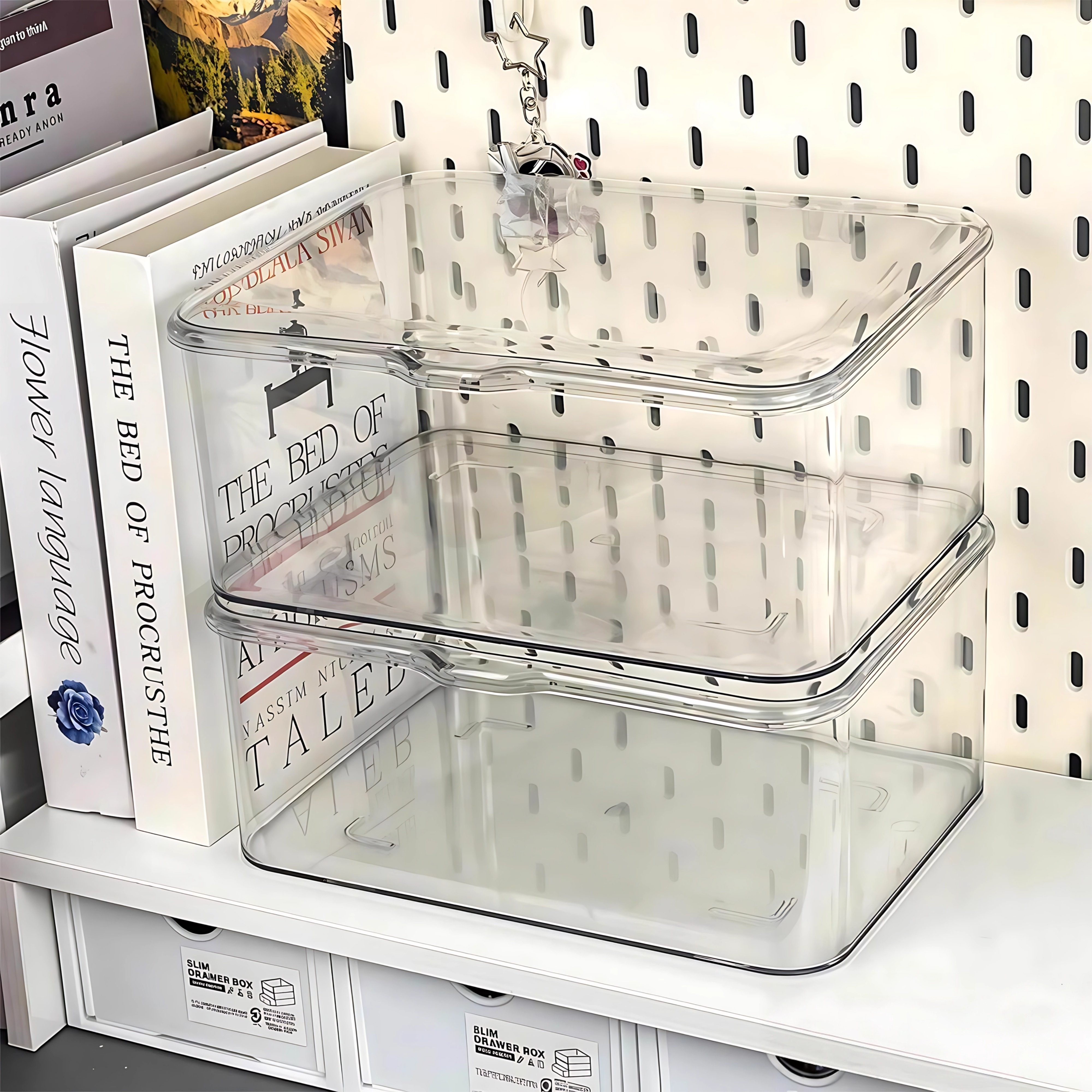 翻盖式桌面收纳盒透明亚克力防尘整理盒卧室宿舍办公室带盖杂物筐,淘宝优惠券,粉丝福利购,淘宝优惠卷