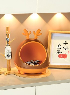 创意鹿角入户玄关放钥匙收纳摆件进门口客厅鞋柜家居装饰品收纳盒
