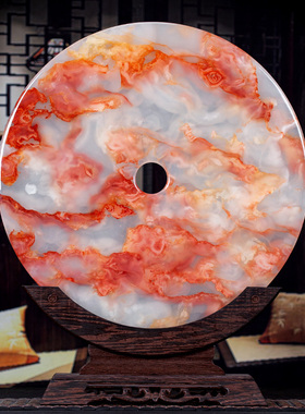 石诚记红花冰玉石平安扣客厅摆件开业中式酒柜乔迁家居装饰品礼品