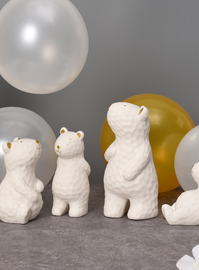 精选现代轻奢熊摆件创意可爱客厅家居装饰品电视柜办公桌面小摆设